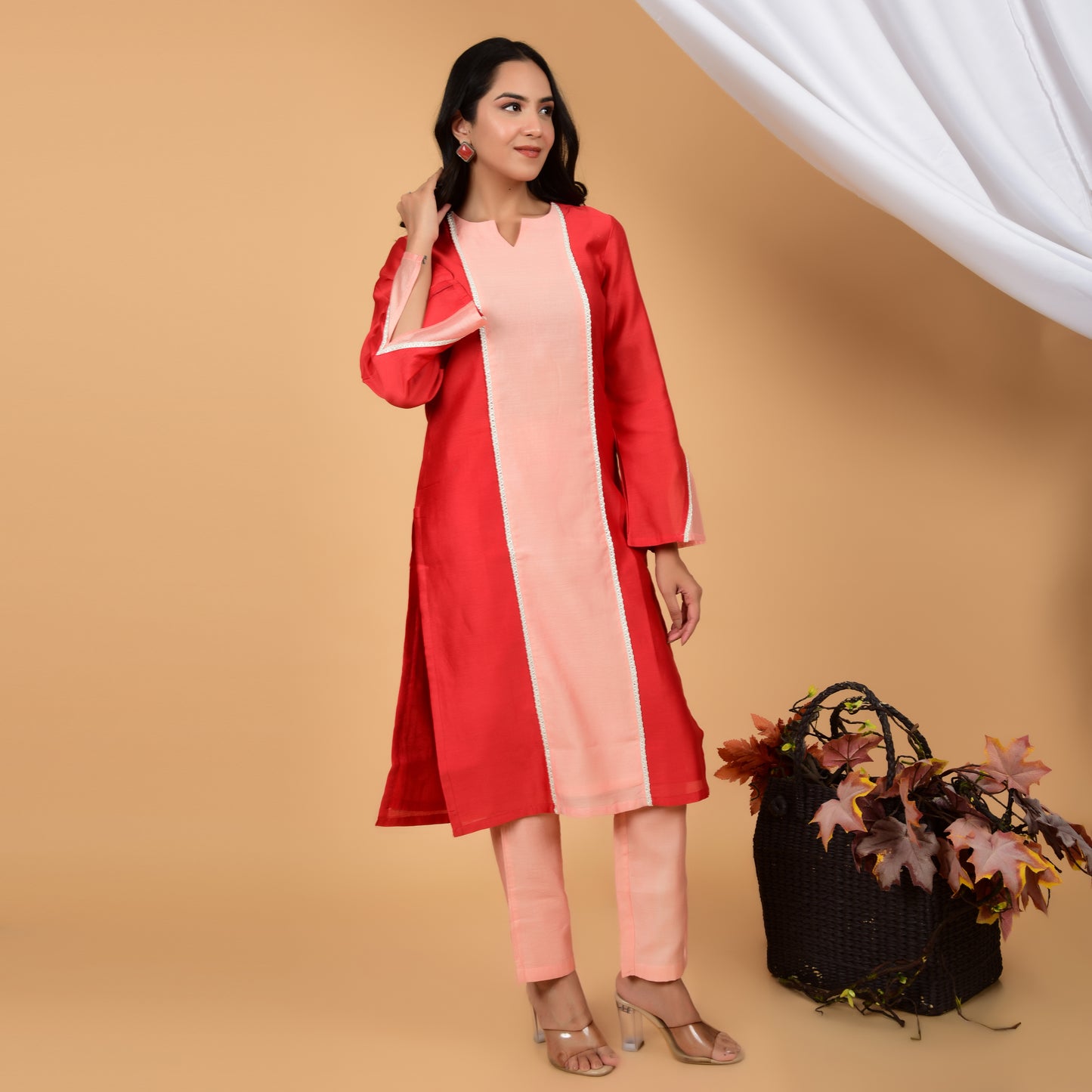 Scarlet Sunset Charm Chanderi Kurta and pant (set of 2)