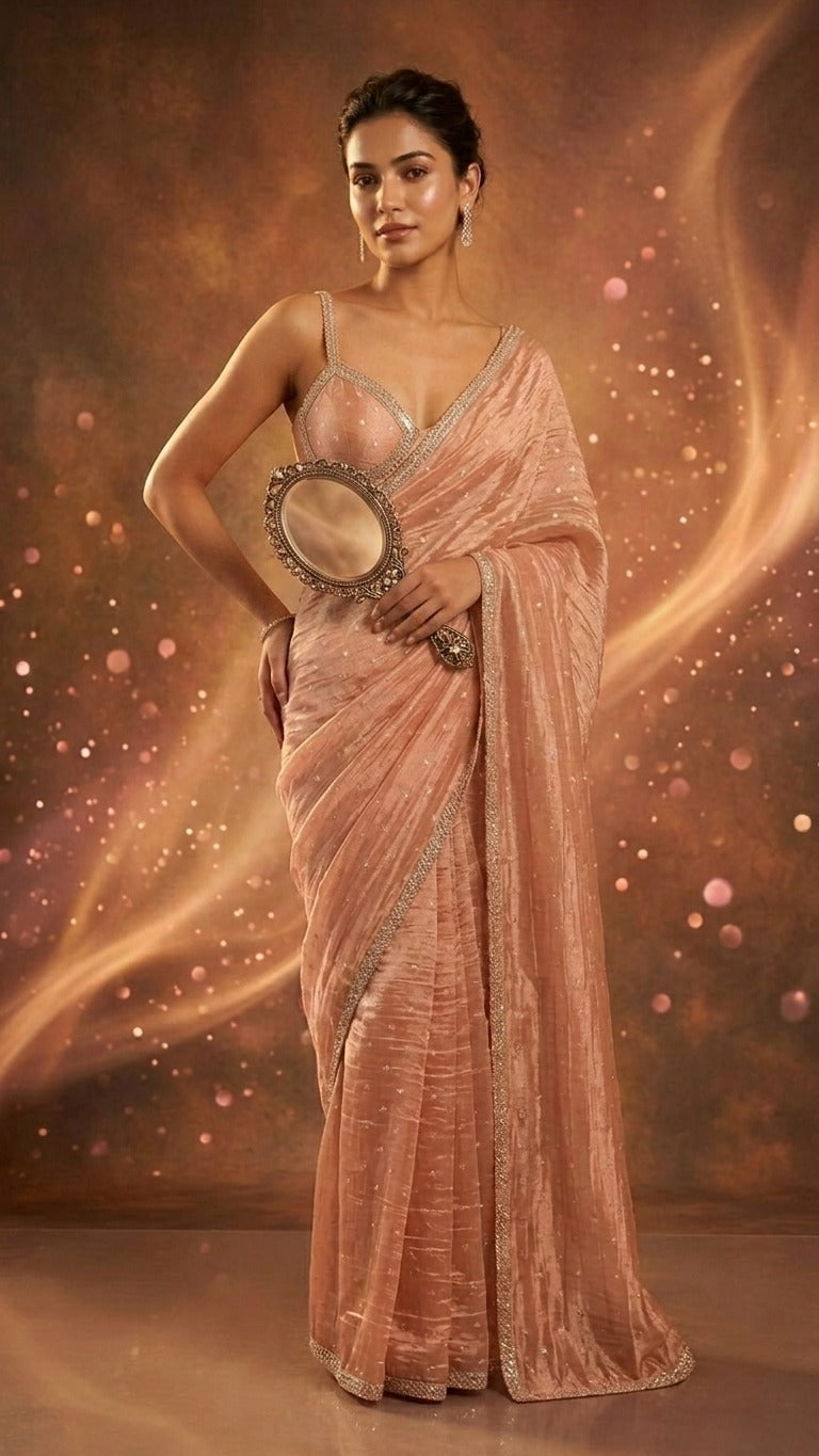 Blush Pearl Zari Butti Embroidered Saree with Blouse Fabric