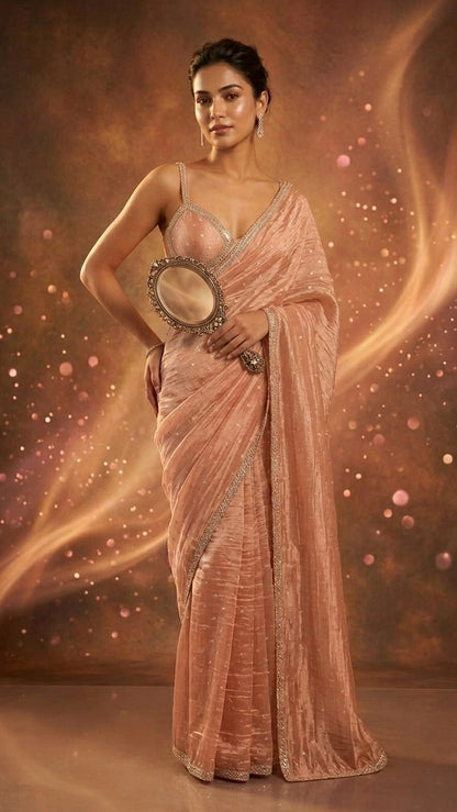 Blush Pearl Zari Butti Embroidered Saree with Blouse Fabric