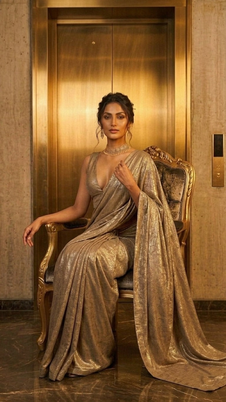 Antique Gold Radiant Silk Saree with Blouse Fabric