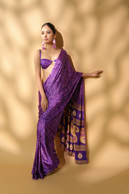 Exquisite Premium Satin Ready to Wear Saree With Designer Blouse Fabric