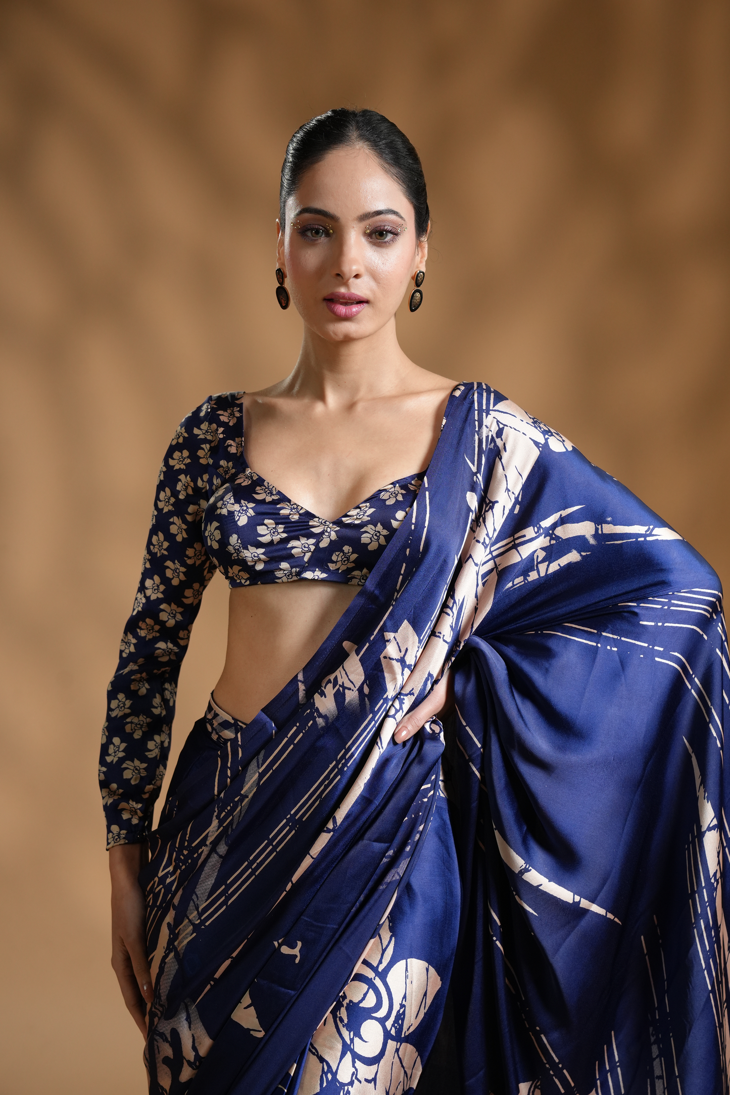 Premium Satin Blue Ready to Wear Saree and Blouse Fabric