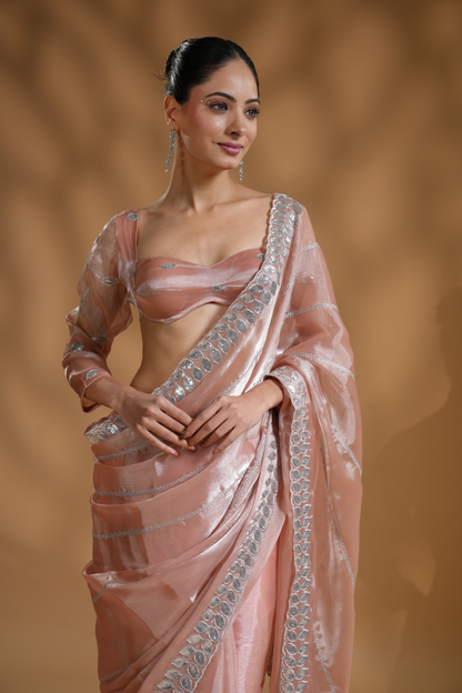 Luxurious Embroidered Pre-Draped Saree with Blouse Fabric