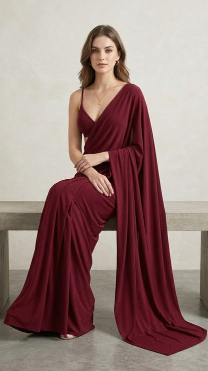 Ready to Wear Maroon Serenity Lycra Saree with Blouse Fabric