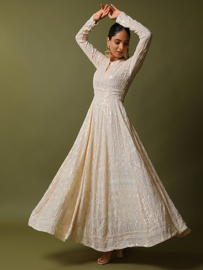 Dreamy Heavy Embroidered Sequins Anarkali Gown with Belt