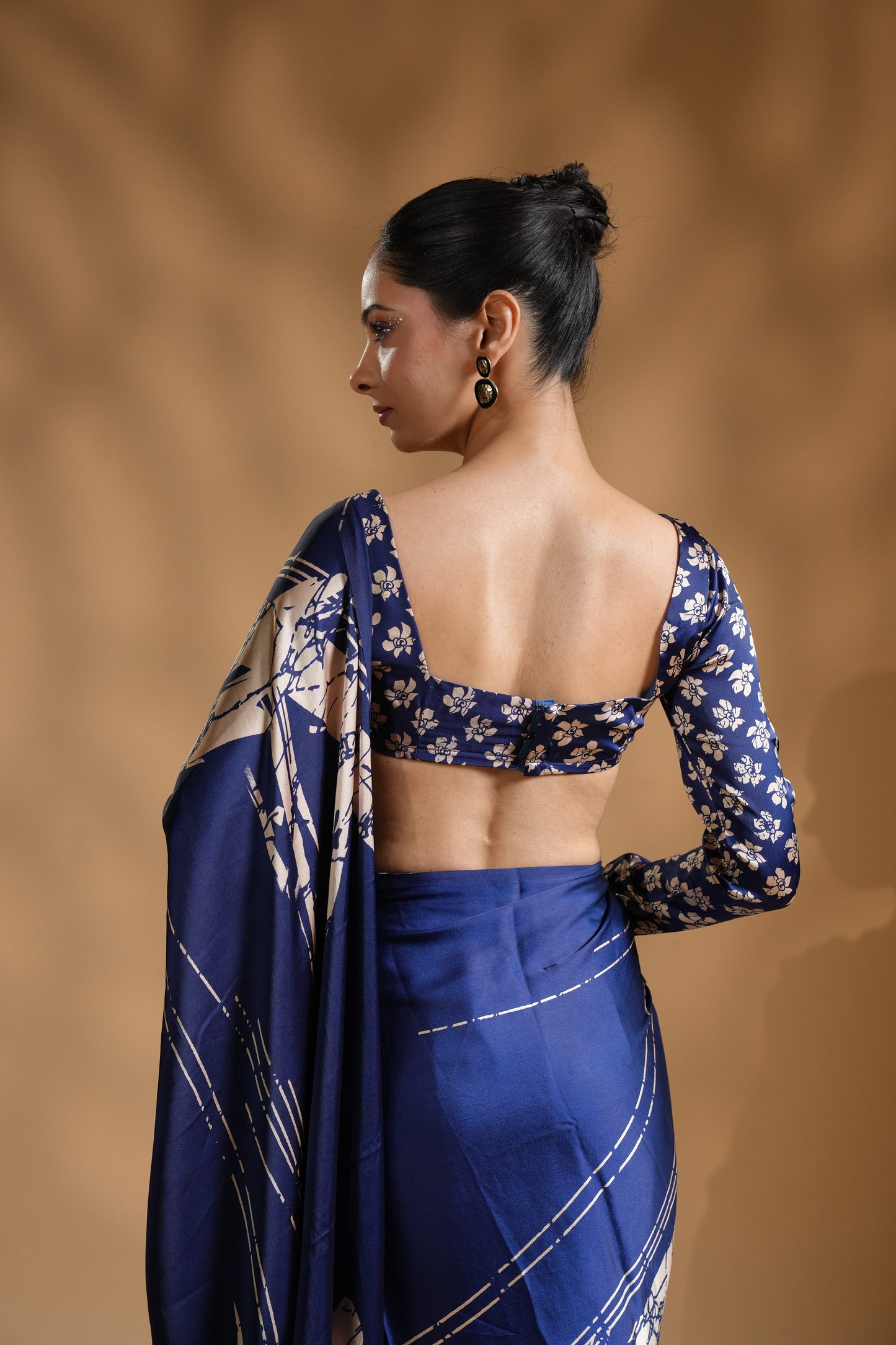 Premium Satin Blue Ready to Wear Saree and Blouse Fabric