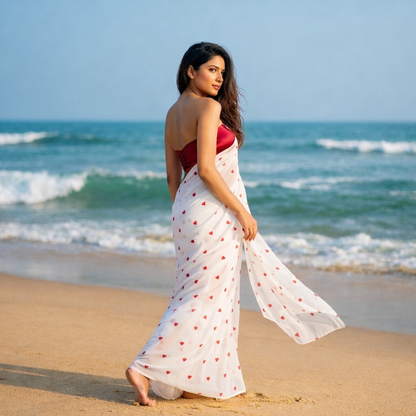 Dreamy Love Heart Embroidered Georgette Saree with Blouse Fabric