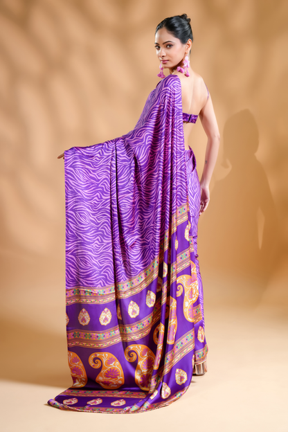 Exquisite Premium Satin Ready to Wear Saree With Designer Blouse Fabric