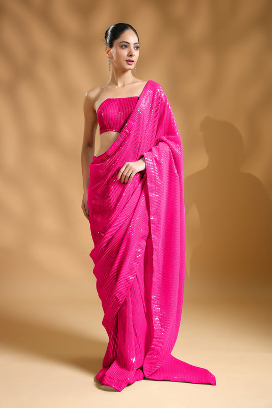 Glamourous Sequins Ready to Wear Saree and Designer Blouse Fabric