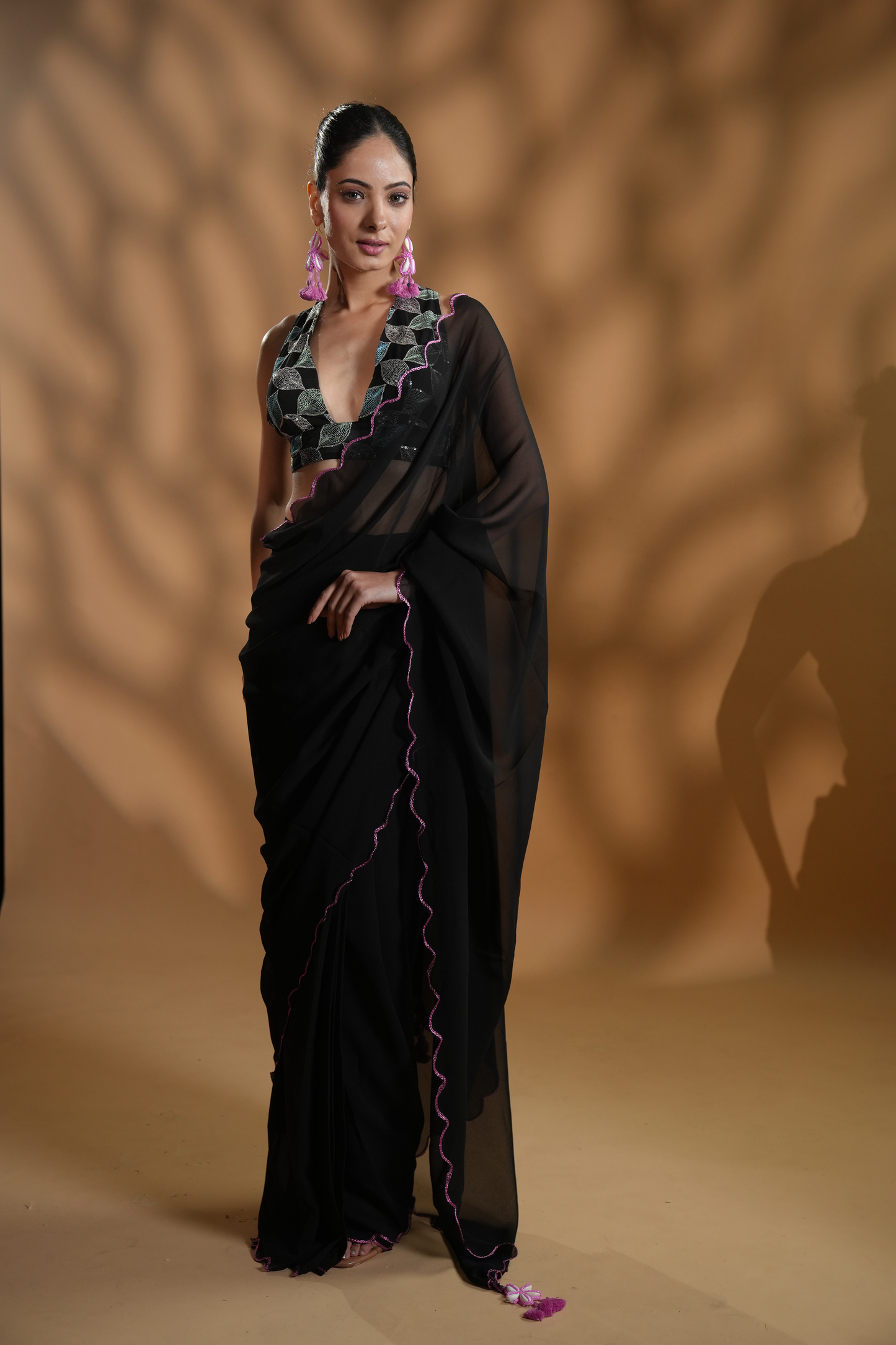 Gorgeous Black Ready to Wear Saree With Embroidered Blouse Fabric