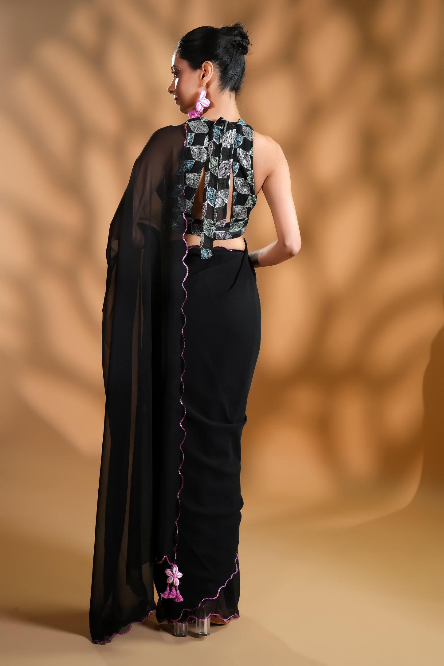 Gorgeous Black Ready to Wear Saree With Embroidered Blouse Fabric