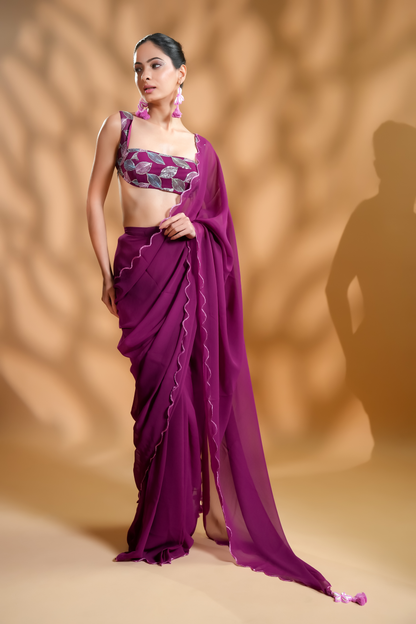 Graceful One-minute Saree with Intricately Embroidered Blouse Fabric