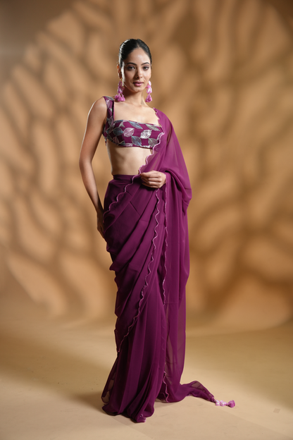 Graceful One-minute Saree with Intricately Embroidered Blouse Fabric