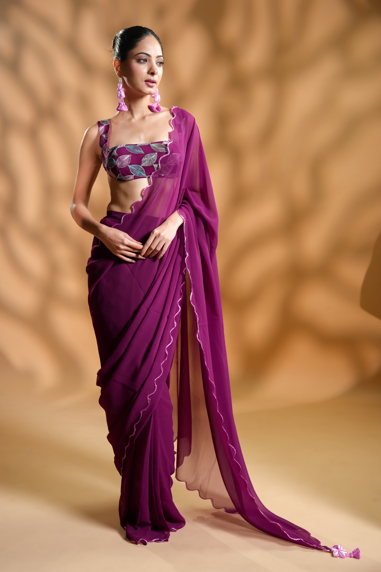 Graceful One-minute Saree with Intricately Embroidered Blouse Fabric