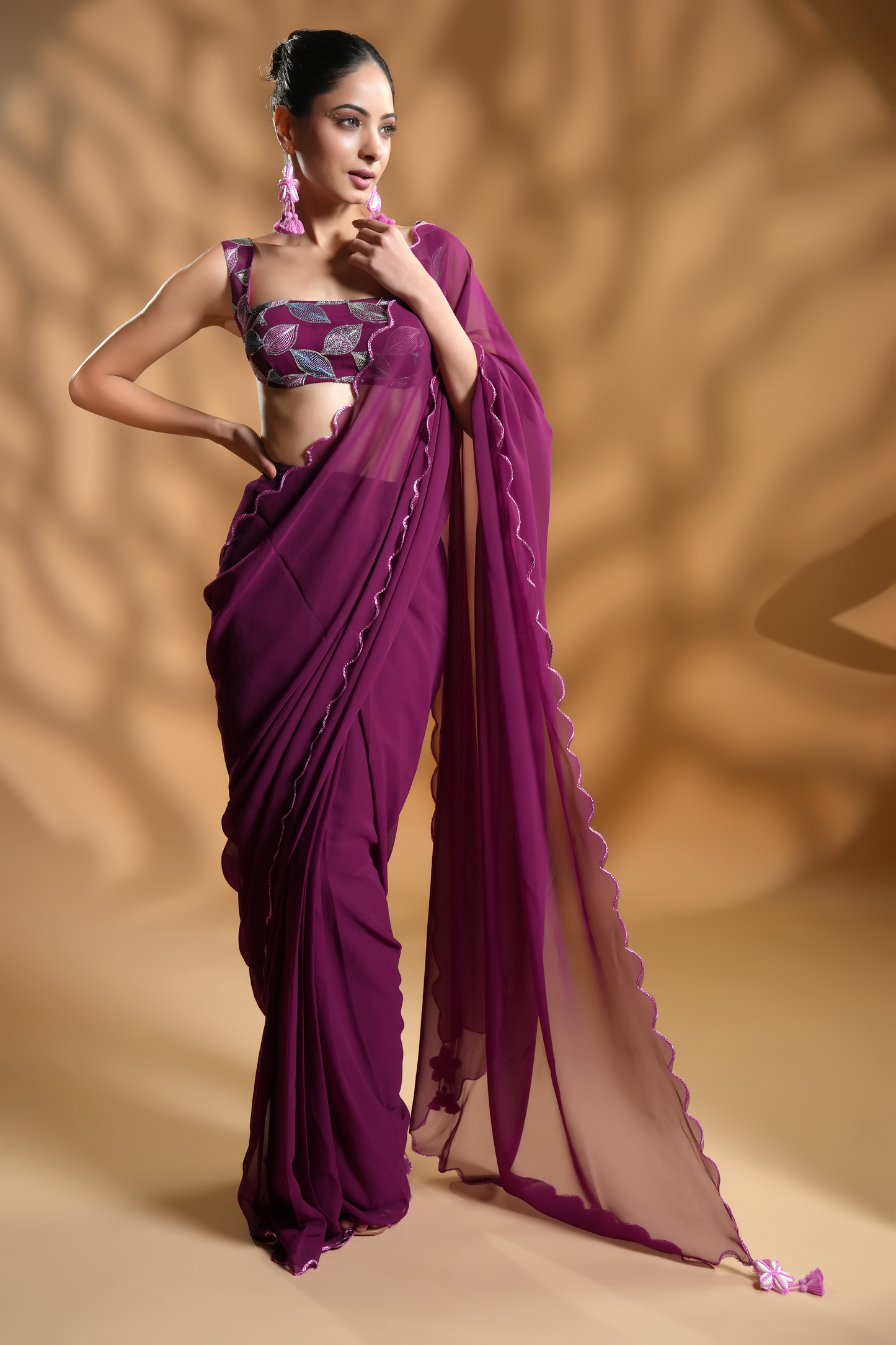 Graceful One-minute Saree with Intricately Embroidered Blouse Fabric