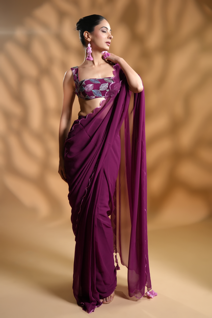 Graceful One-minute Saree with Intricately Embroidered Blouse Fabric