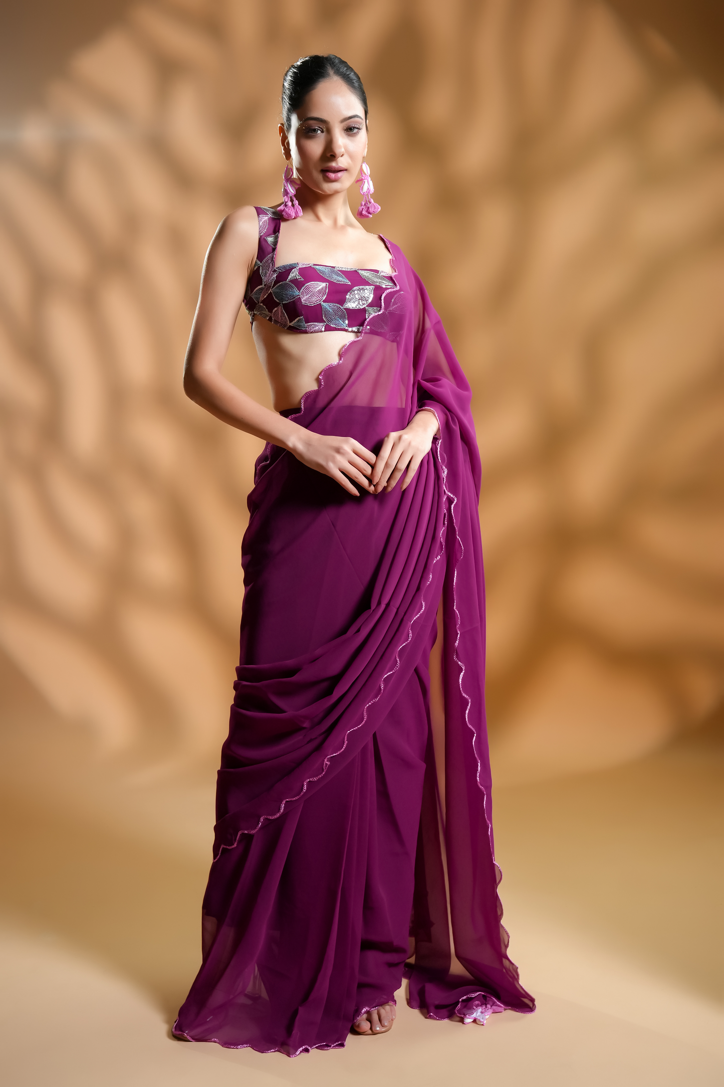 Graceful One-minute Saree with Intricately Embroidered Blouse Fabric