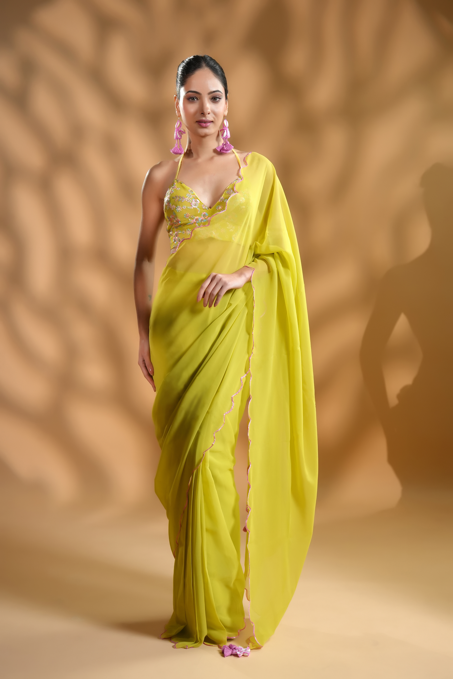 Radiant Georgette Ready to Wear Saree with Embroidered Blouse Fabric and Tassels