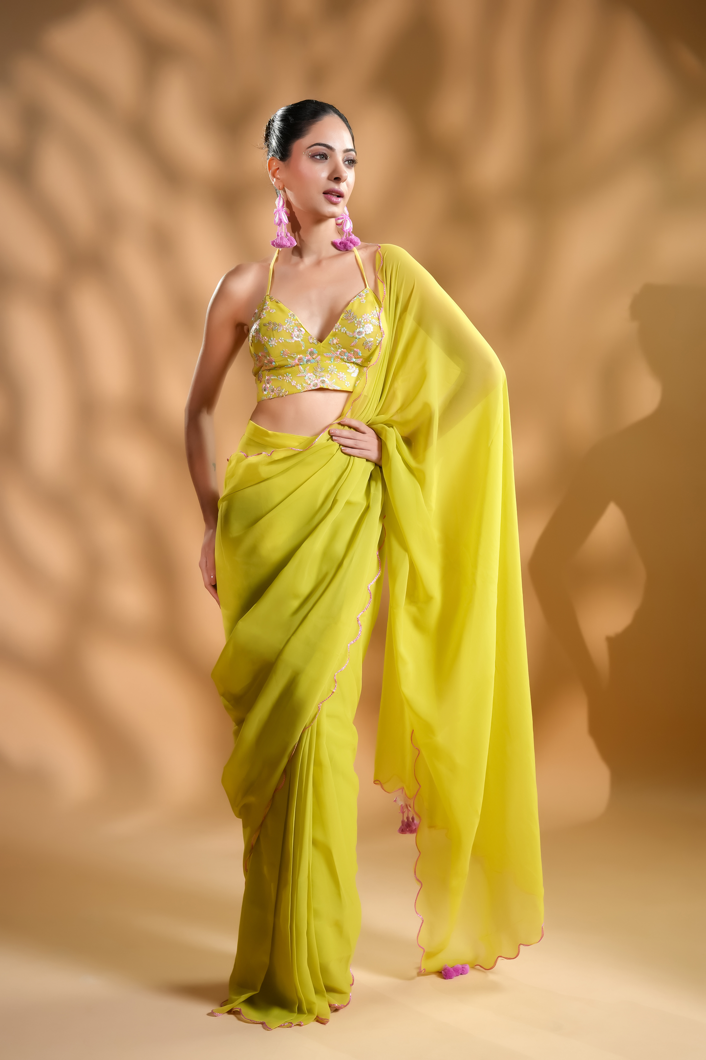 Radiant Georgette Ready to Wear Saree with Embroidered Blouse Fabric and Tassels