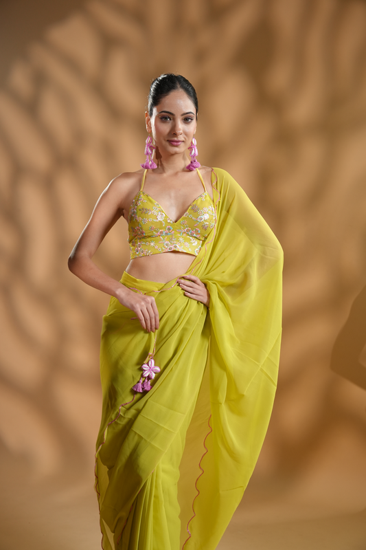 Radiant Georgette Ready to Wear Saree with Embroidered Blouse Fabric and Tassels