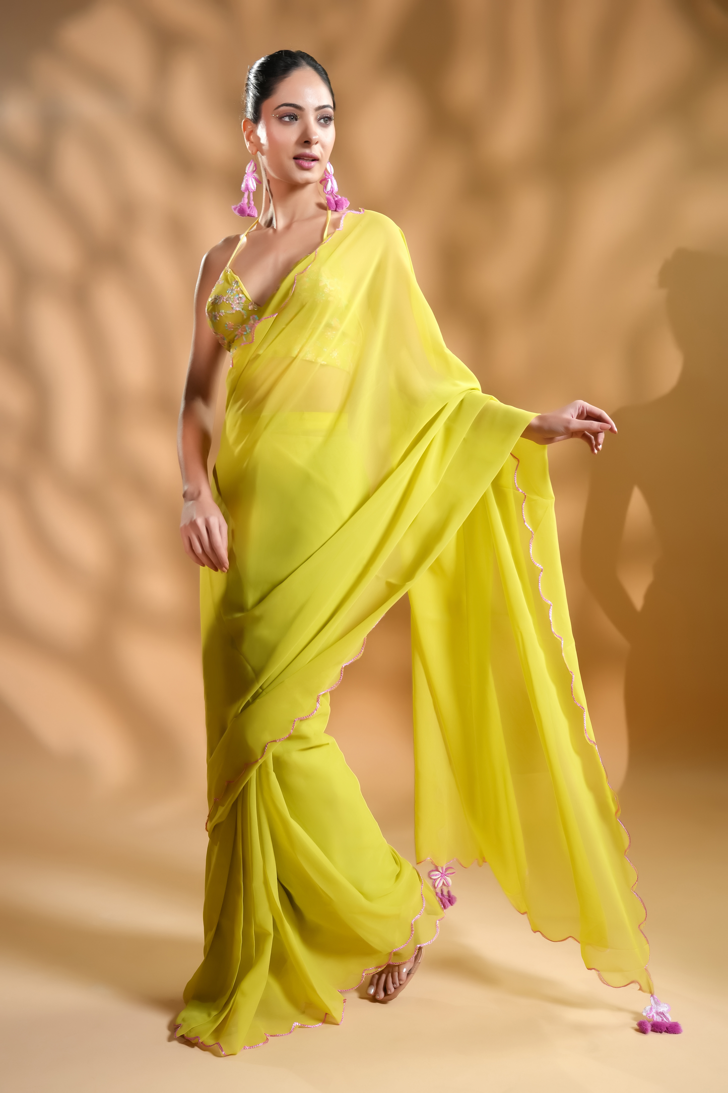 Radiant Georgette Ready to Wear Saree with Embroidered Blouse Fabric and Tassels