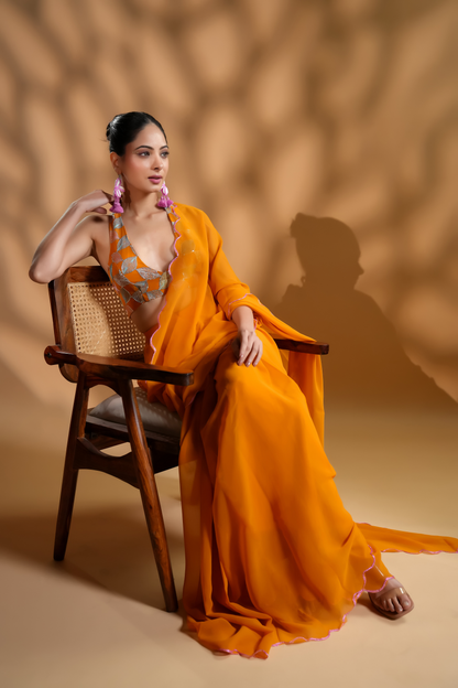 Chic Mustard Ready to Wear Saree with Embroidered Blouse Fabric