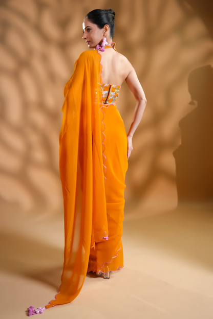 Chic Mustard Ready to Wear Saree with Embroidered Blouse Fabric