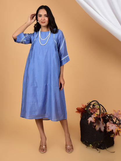 Enigmatic Blue Chanderi Ethnic Dress