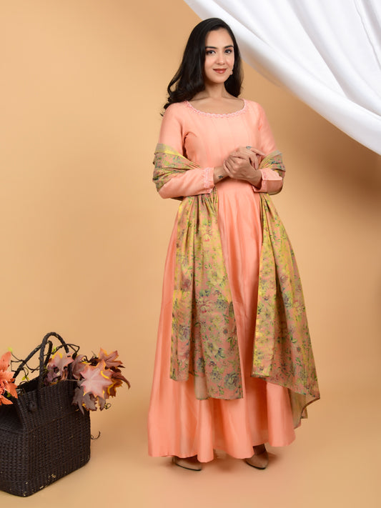 Alluring Chanderi Anarkali Dress with Dupatta (Set of 2)