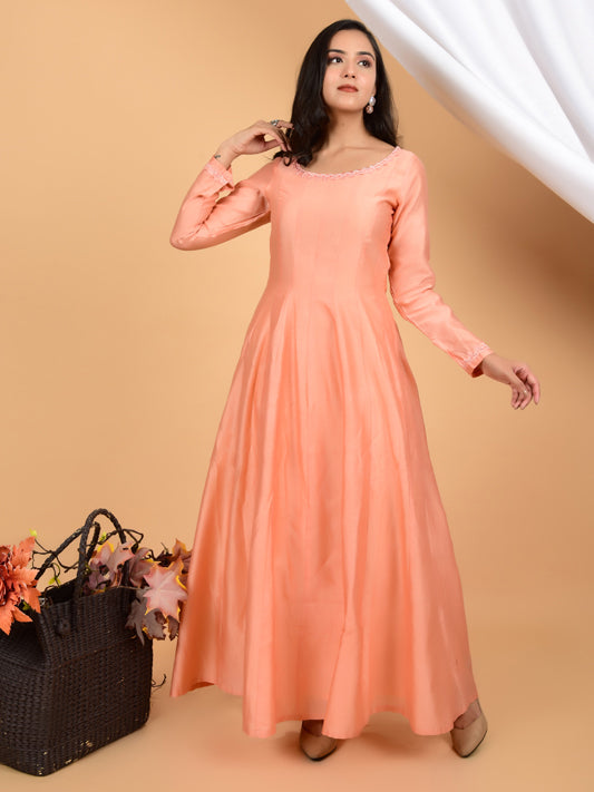 Alluring Chanderi Anarkali Dress with Dupatta (Set of 2)