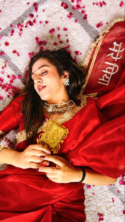 Red Premium Tissue Silk Hand-Embroidered Mere Piya Saree