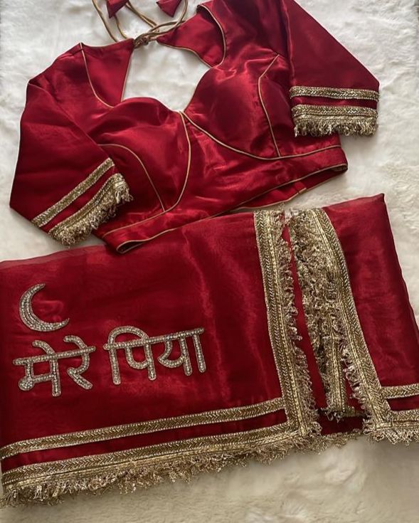 Red Premium Tissue Silk Hand-Embroidered Mere Piya Saree