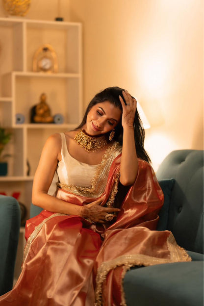 Dreamy Rose Gold Radiance Tissue Saree
