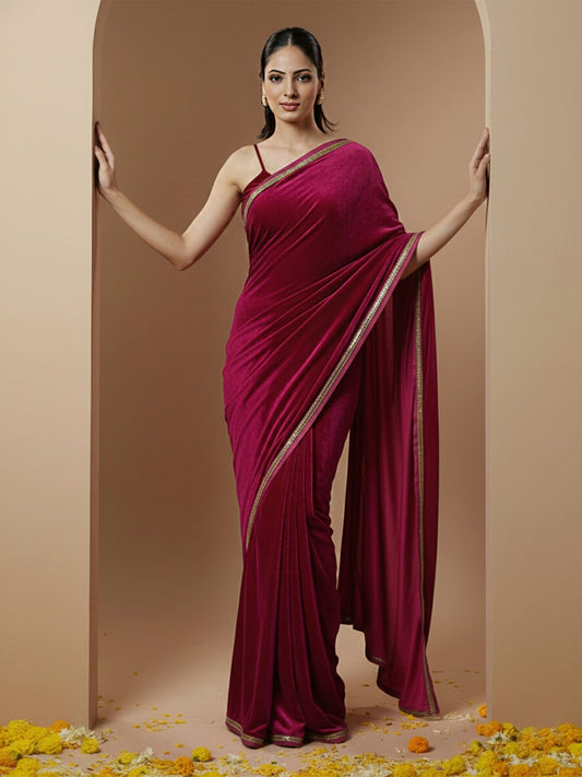 Royal Maroon Velvet Evening Designer Saree