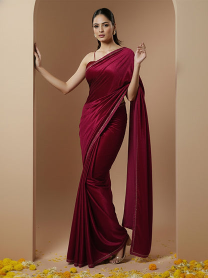 Royal Maroon Velvet Evening Designer Saree