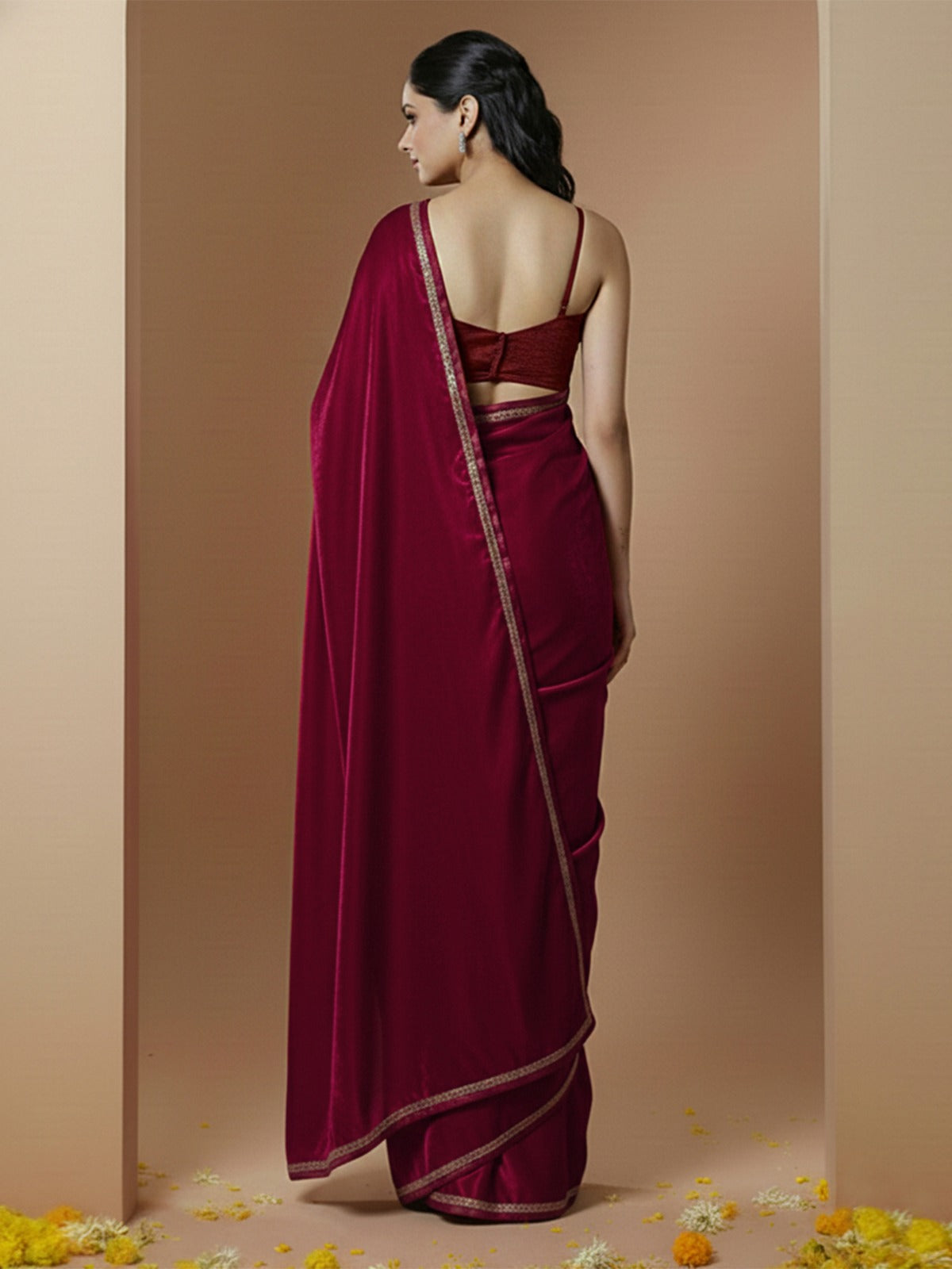 Royal Maroon Velvet Evening Designer Saree