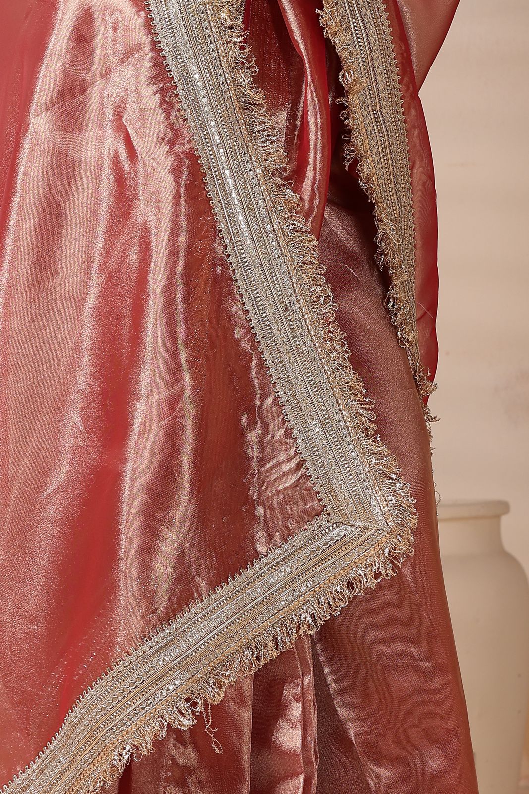 Dreamy Rose Gold Radiance Premium Tissue Saree