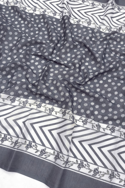 Mystic Forest Charcoal & Cream Unstitched Cotton Suit Set