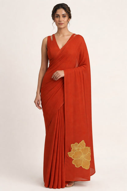 Rust Beauty Pure Natural Crepe Saree with Blouse Fabric