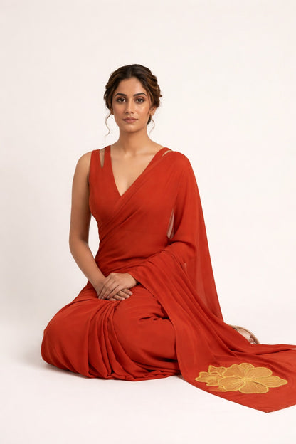 Rust Beauty Pure Natural Crepe Saree with Blouse Fabric