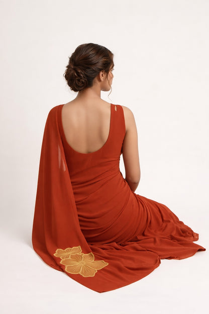 Rust Beauty Pure Natural Crepe Saree with Blouse Fabric