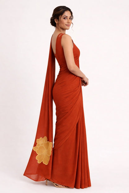 Rust Beauty Pure Natural Crepe Saree with Blouse Fabric
