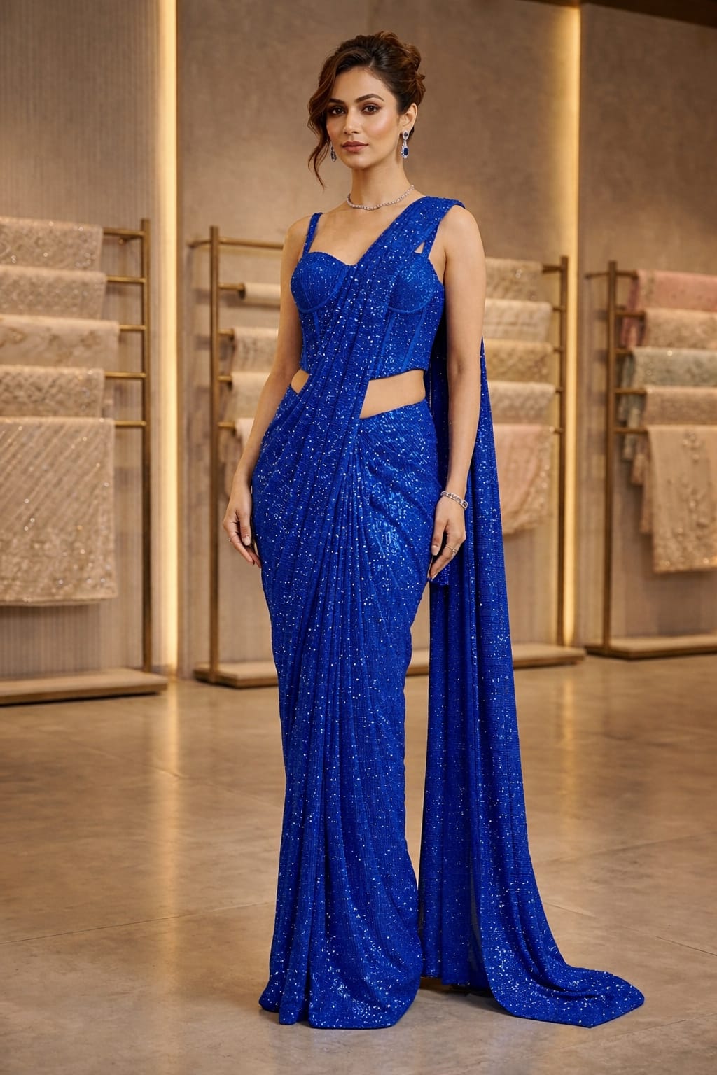 Glam Night Shimmer Sparkle Saree with Blouse Fabric