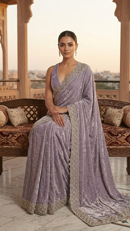 Dreamy Lavender Jimmy Choo Embellished Saree with Stitched Blouse
