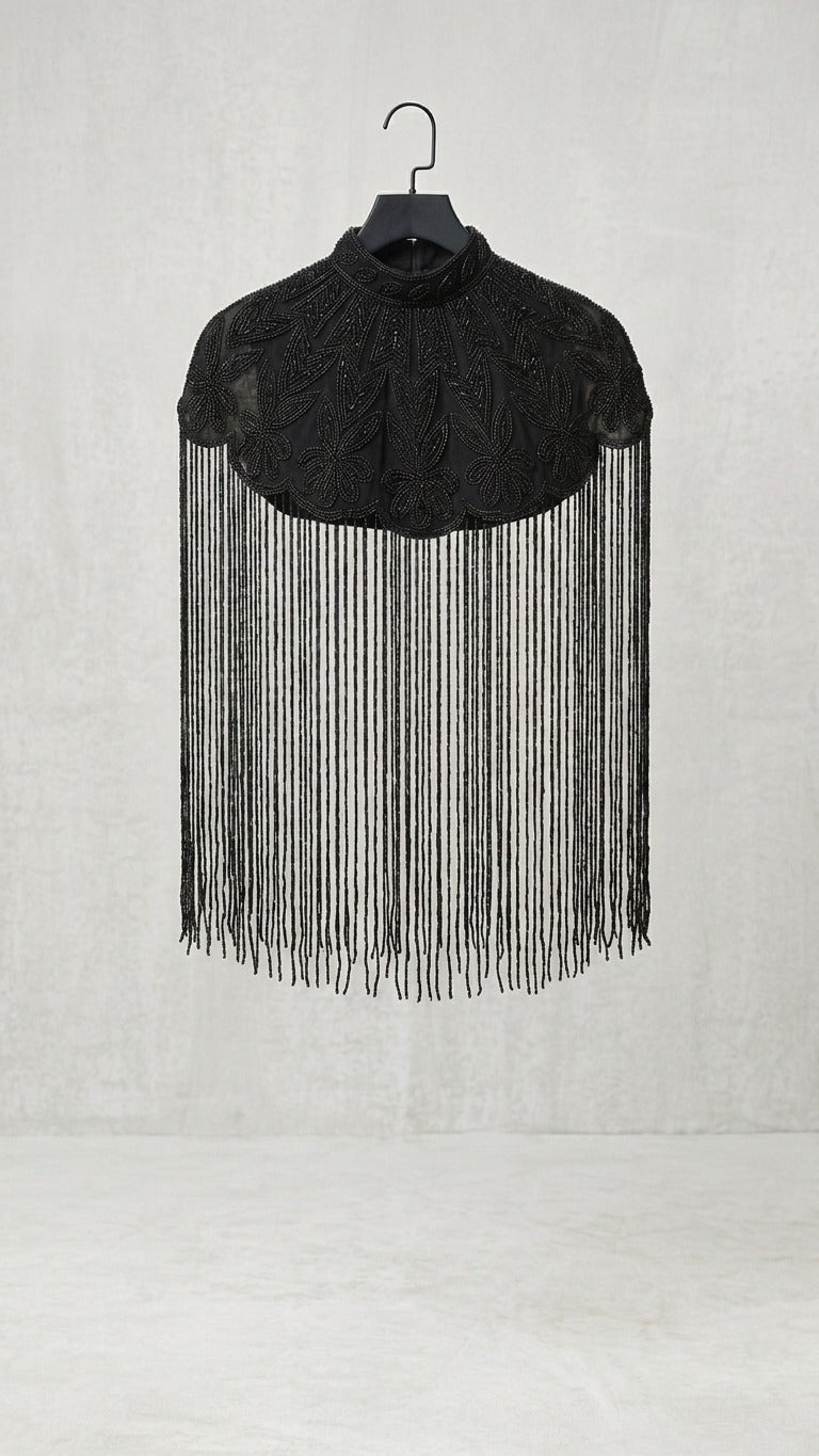 Regal Black Embroidered Cape Poncho Shrug