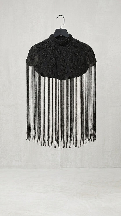 Regal Black Embroidered Cape Poncho Shrug