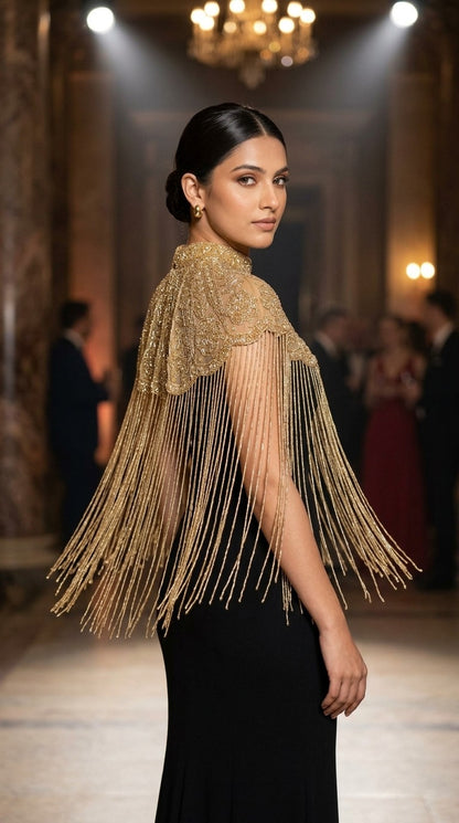 Elevated Gold Embroidered Cape Poncho Shrug