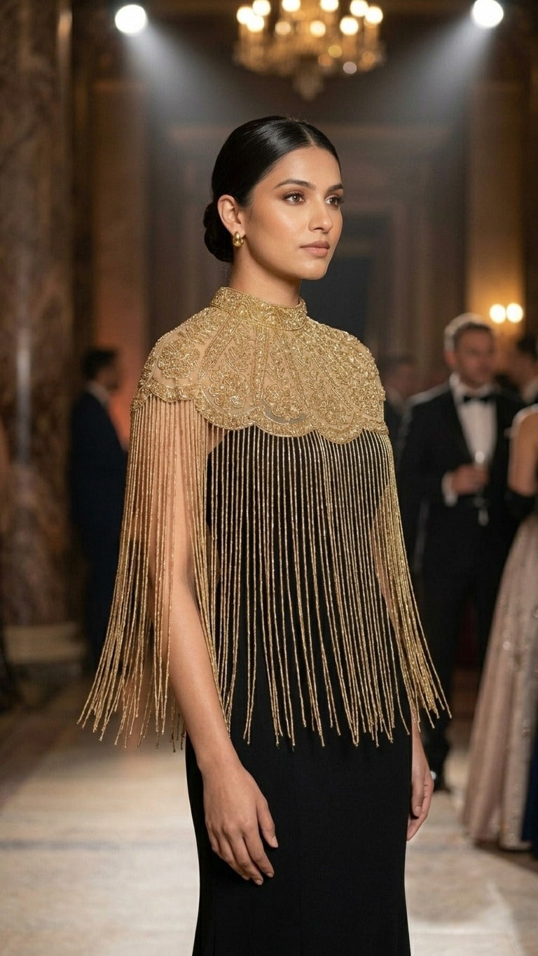 Elevated Gold Embroidered Cape Poncho Shrug