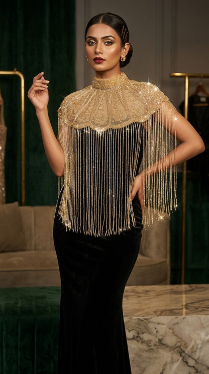 Elevated Gold Embroidered Cape Poncho Shrug