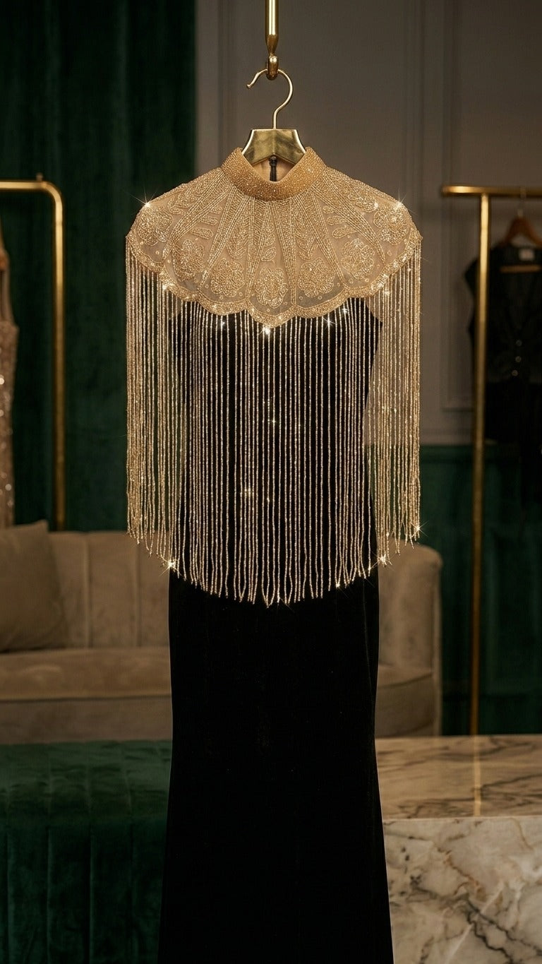 Elevated Gold Embroidered Cape Poncho Shrug